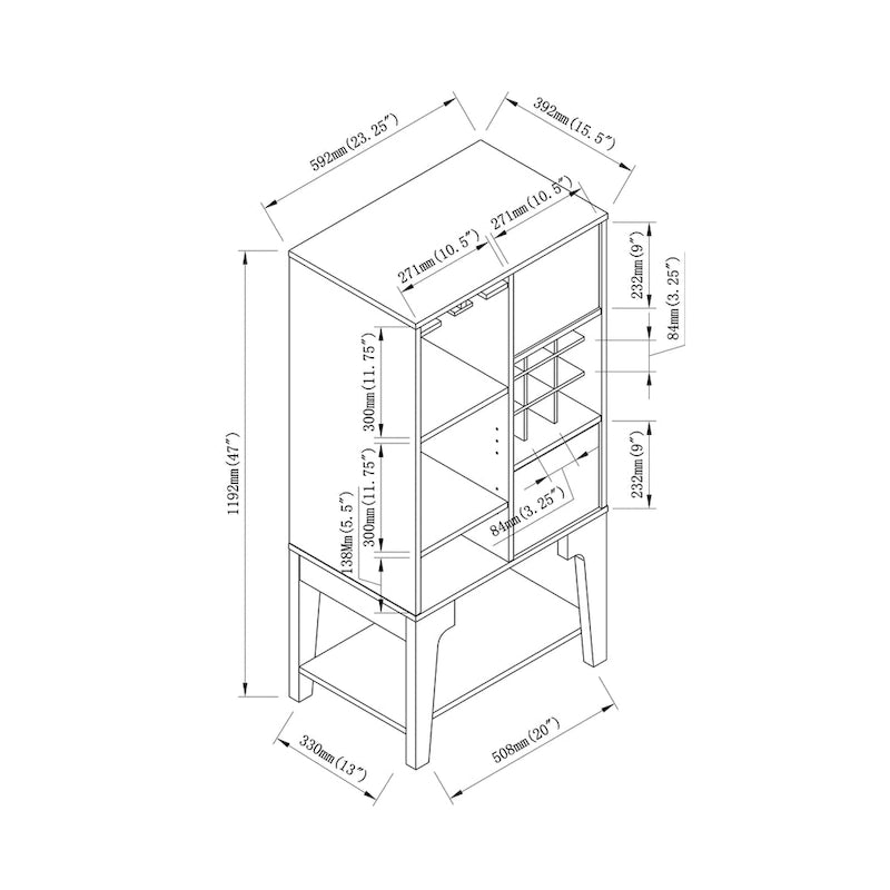 Contemporary 4-Shelf Buffet Cabinet with Wine Rack and Storage