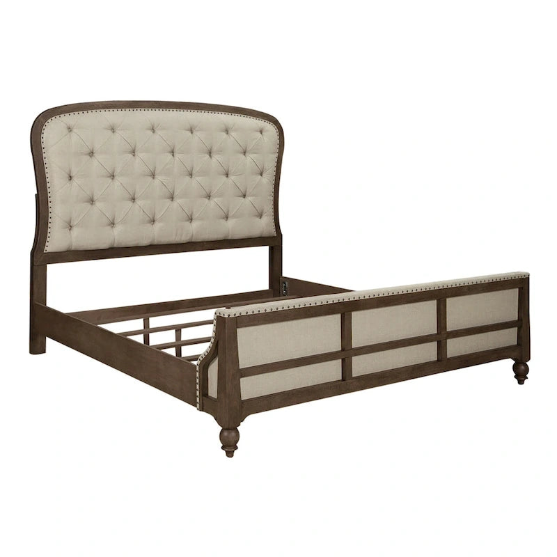 Cama de Casal King Shelter Dusty Taupe com Cabeceira de Linho com Botões
