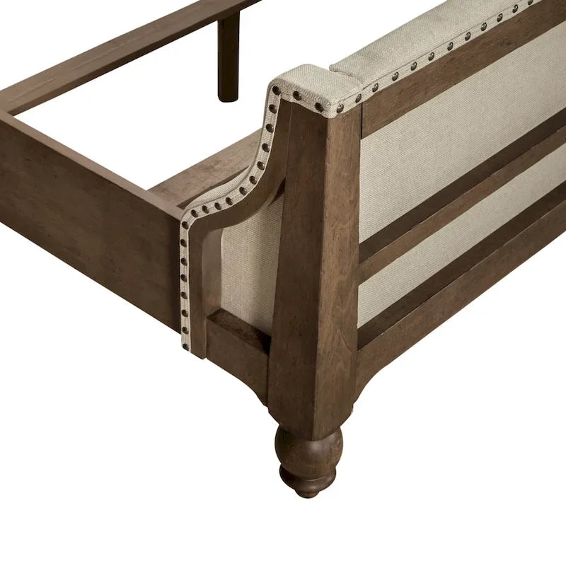 Cama de Casal King Shelter Dusty Taupe com Cabeceira de Linho com Botões