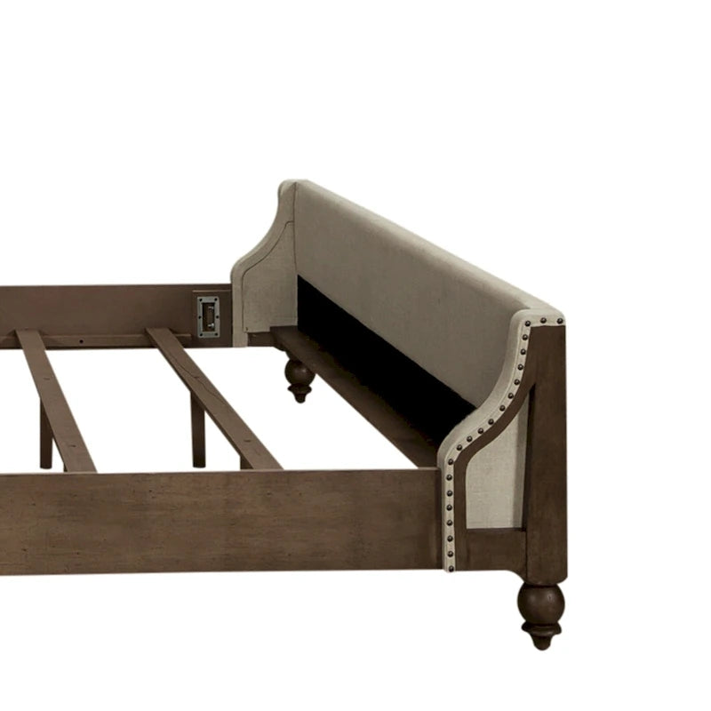 Cama de Casal King Shelter Dusty Taupe com Cabeceira de Linho com Botões