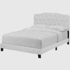 Cama de Plataforma King Size em Imitação de Couro com Cabeceira Estofada com Botões