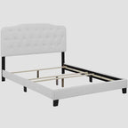 Cama de Plataforma King Size em Imitação de Couro com Cabeceira Estofada com Botões