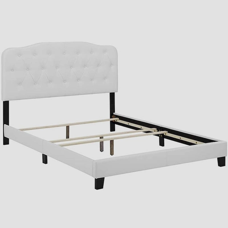 Cama de Plataforma King Size em Imitação de Couro com Cabeceira Estofada com Botões