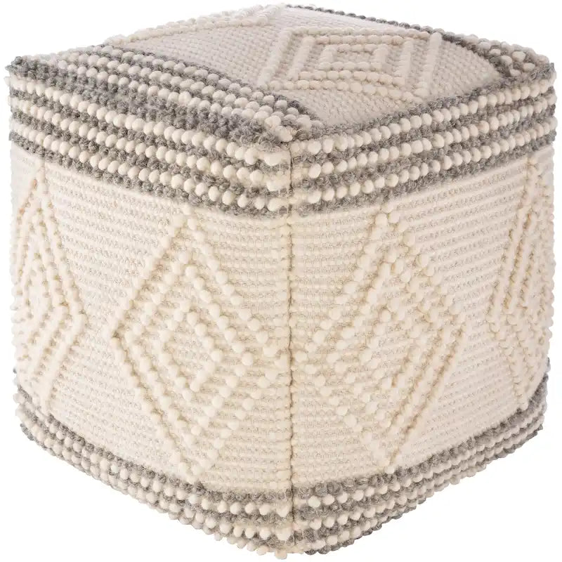 Bohemian Hand Woven 18-Inch Cube Pouf with Wool Cotton Cover