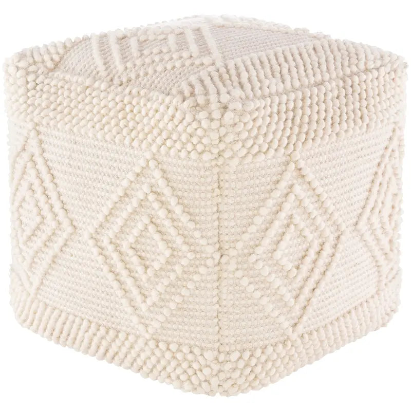 Bohemian Hand Woven 18-Inch Cube Pouf with Wool Cotton Cover