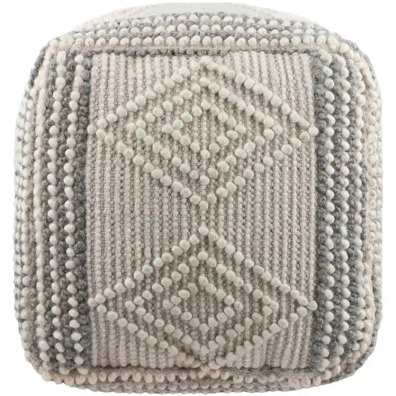 Bohemian Hand Woven 18-Inch Cube Pouf with Wool Cotton Cover