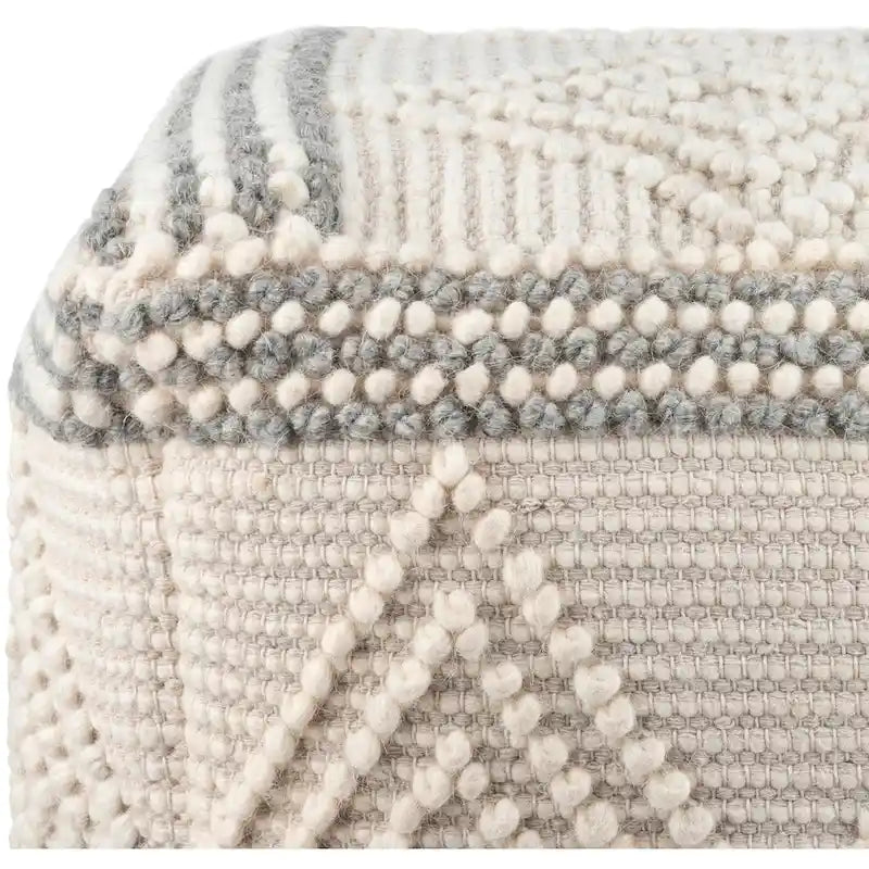 Bohemian Hand Woven 18-Inch Cube Pouf with Wool Cotton Cover