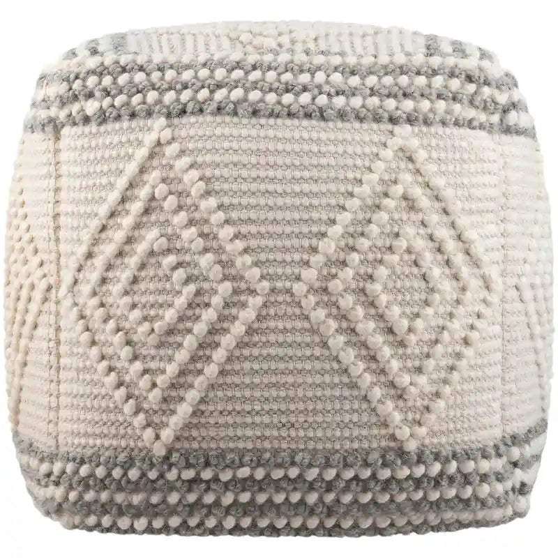 Bohemian Hand Woven 18-Inch Cube Pouf with Wool Cotton Cover