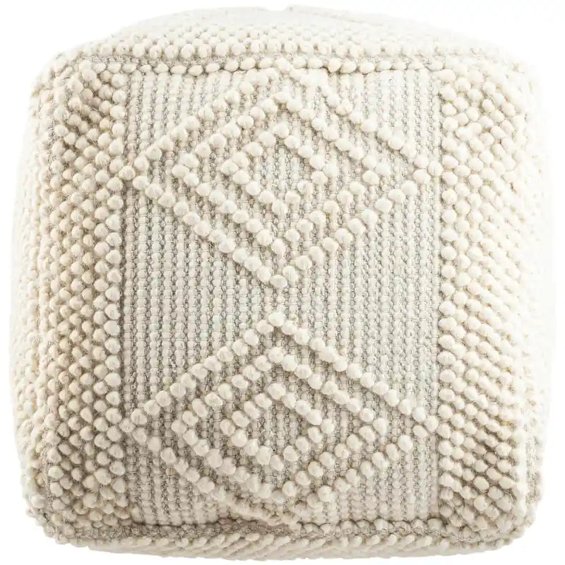 Bohemian Hand Woven 18-Inch Cube Pouf with Wool Cotton Cover
