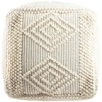 Bohemian Hand Woven 18-Inch Cube Pouf with Wool Cotton Cover