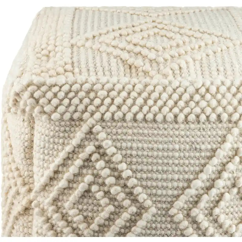 Bohemian Hand Woven 18-Inch Cube Pouf with Wool Cotton Cover