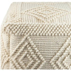 Bohemian Hand Woven 18-Inch Cube Pouf with Wool Cotton Cover