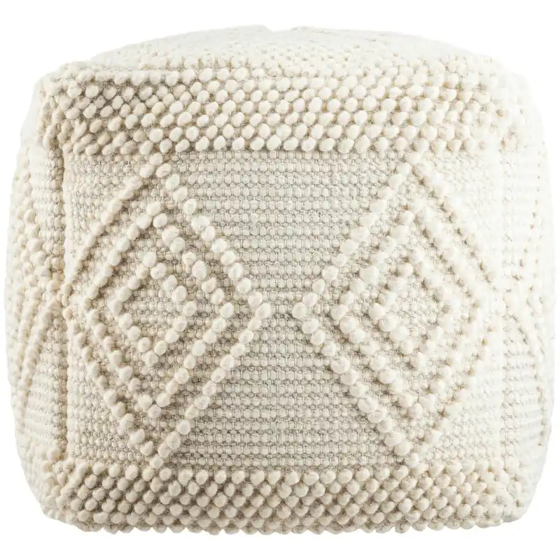 Bohemian Hand Woven 18-Inch Cube Pouf with Wool Cotton Cover