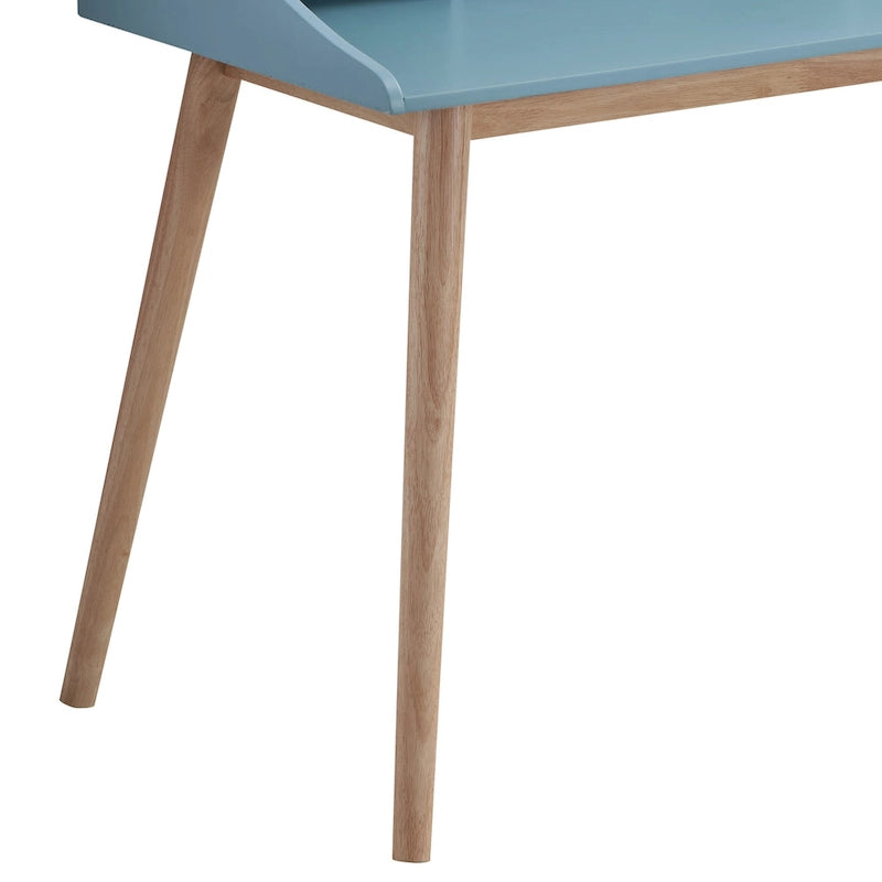 Secretária em Madeira Estilo Mid-Century Modern com Estante Superior, Azul