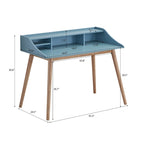 Secretária em Madeira Estilo Mid-Century Modern com Estante Superior, Azul