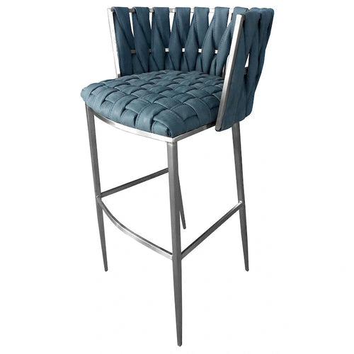 30-Inch Stainless Steel Bar Stool Hand-Woven Padded Commercial Vinyl Seat