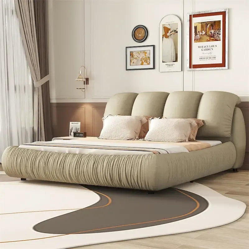 Cama King Size Estofada c/ Cabeceira Grossa e Encosto Acolchoado Grande