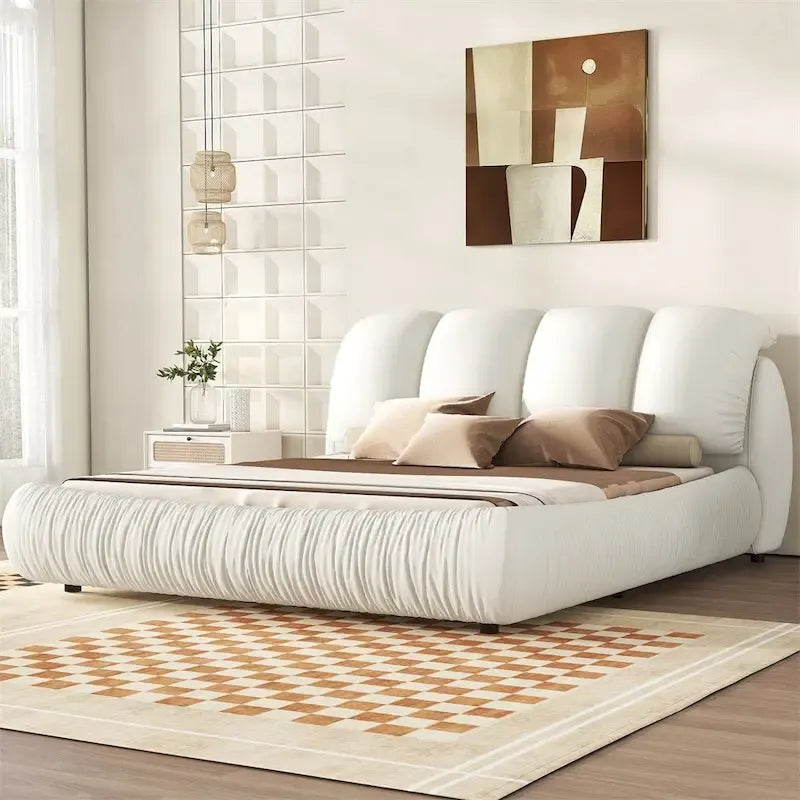 Cama King Size Estofada c/ Cabeceira Grossa e Encosto Acolchoado Grande