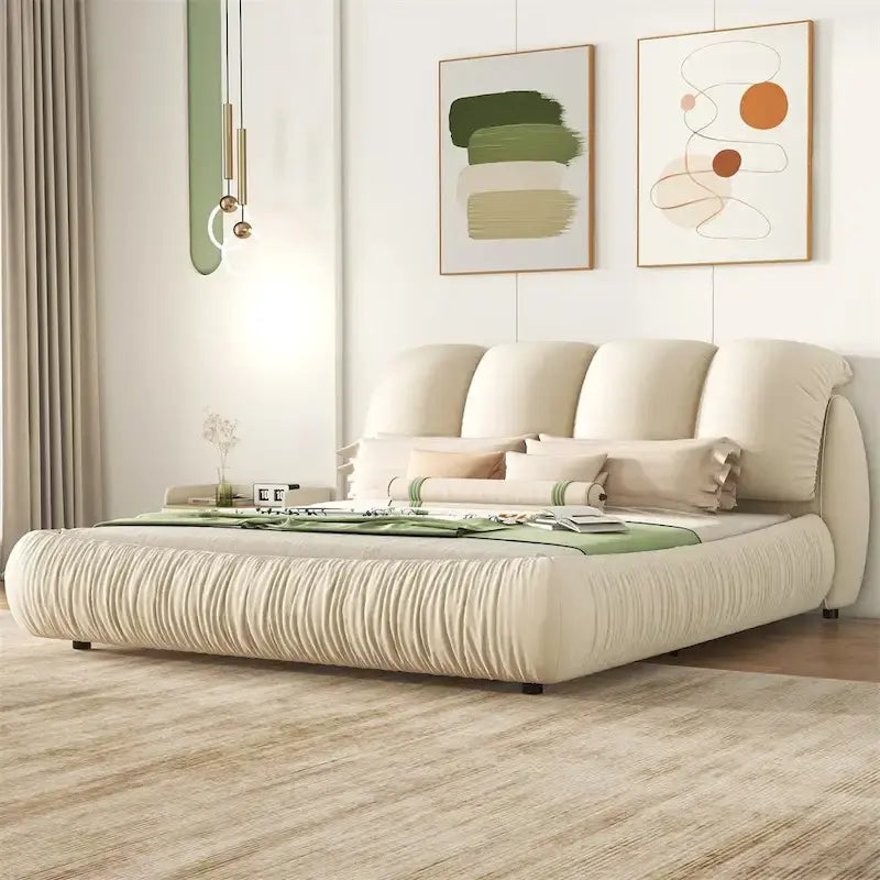 Cama King Size Estofada c/ Cabeceira Grossa e Encosto Acolchoado Grande