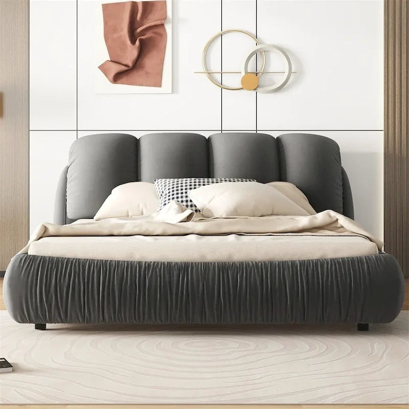 Cama King Size Estofada c/ Cabeceira Grossa e Encosto Acolchoado Grande