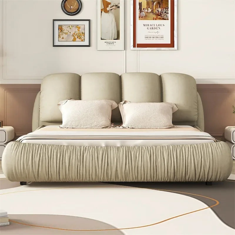 Cama King Size Estofada c/ Cabeceira Grossa e Encosto Acolchoado Grande
