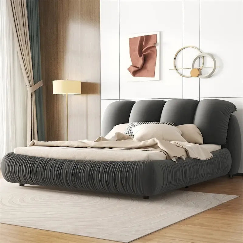 Cama King Size Estofada c/ Cabeceira Grossa e Encosto Acolchoado Grande