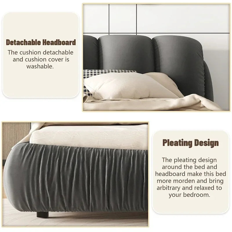 Cama King Size Estofada c/ Cabeceira Grossa e Encosto Acolchoado Grande