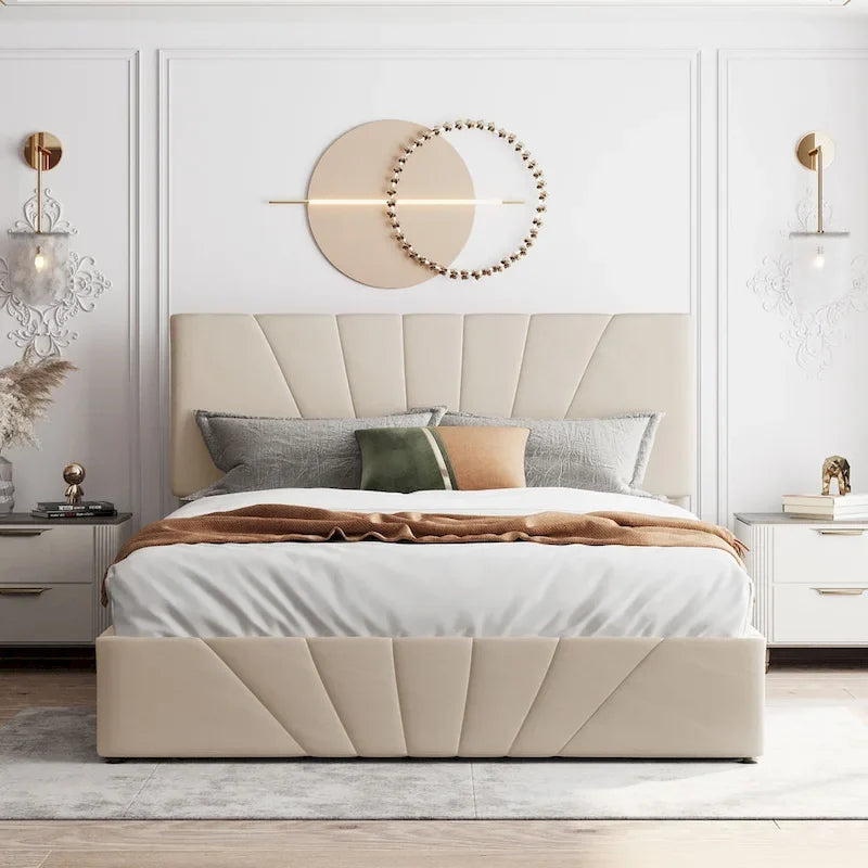 Cama Plataforma Estofada com Sistema de Armazenamento Hidráulico