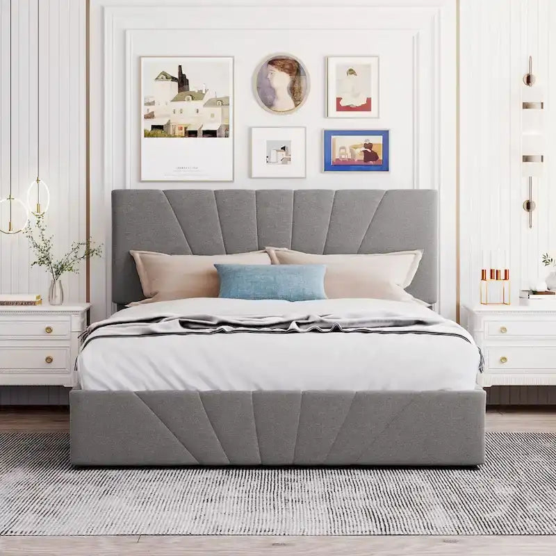 Cama Plataforma Estofada com Sistema de Armazenamento Hidráulico