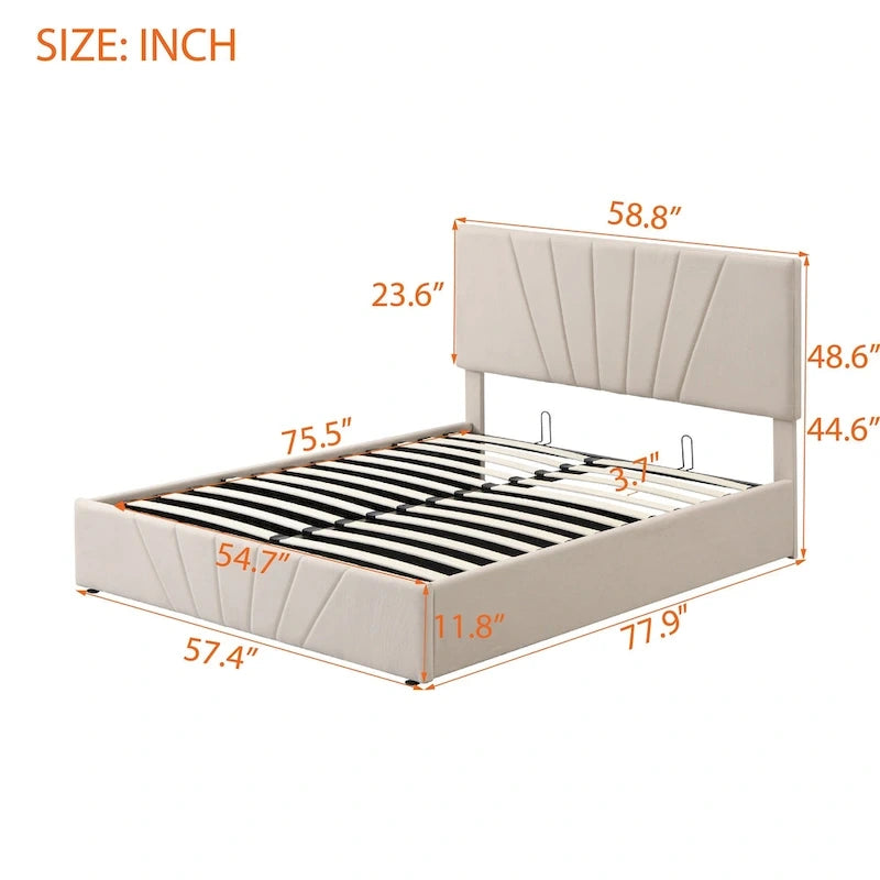 Cama Plataforma Estofada com Sistema de Armazenamento Hidráulico
