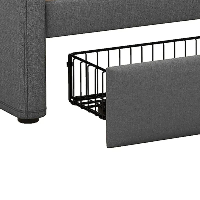 Cama de Solteiro Estofada com Arrumação, Portas USB e Iluminação LED