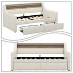 Cama de Solteiro Estofada com Arrumação, Portas USB e Iluminação LED