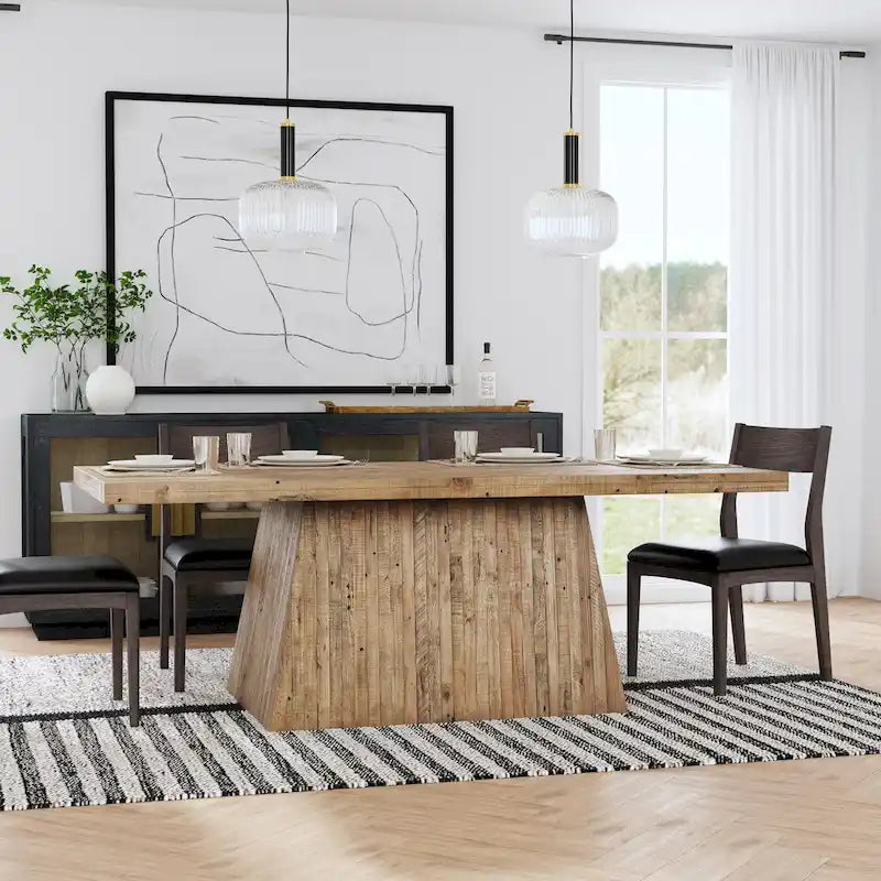 84-Inch Reclaimed Pine Wood Dining Table with Plinth Base Natural