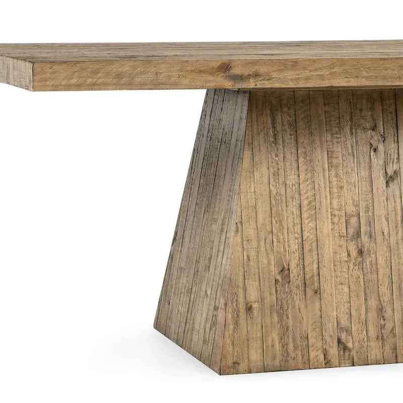 84-Inch Reclaimed Pine Wood Dining Table with Plinth Base Natural