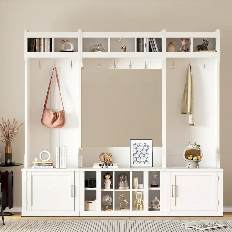 Minimalist 4-In-1 Freestanding Wooden Hall Tree with Multiple Storage Spaces