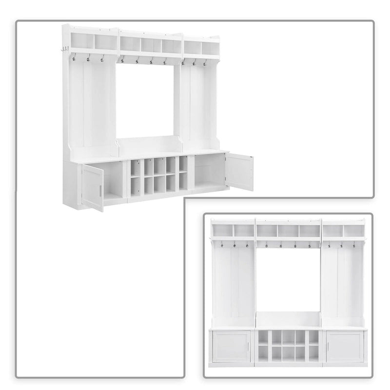 Bengaleiro de Hall de Entrada Minimalista 4 em 1 de Madeira Independente com Vários Espaços de Armazenamento