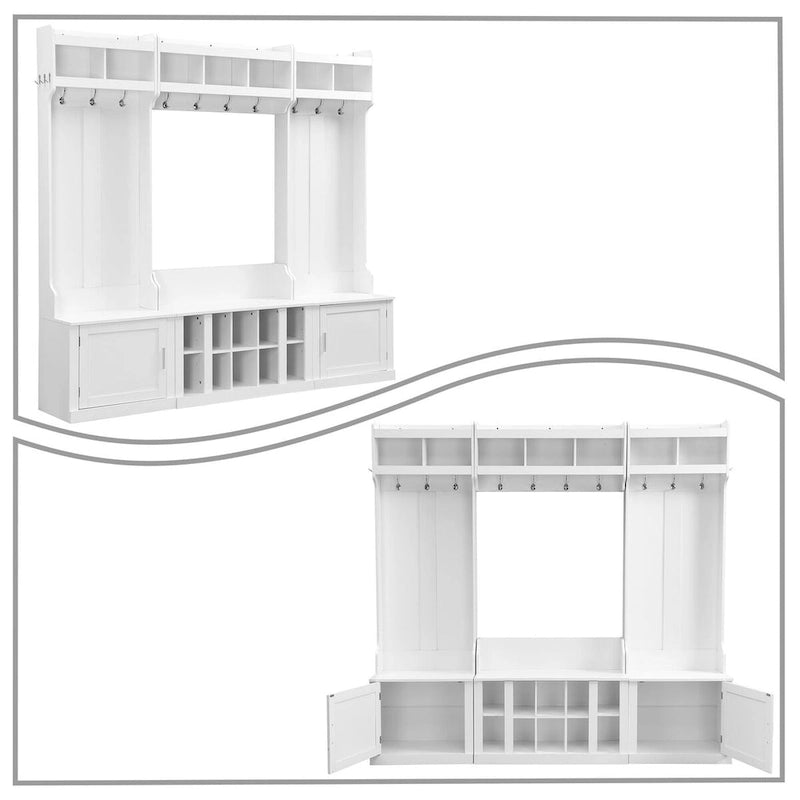 Bengaleiro de Hall de Entrada Minimalista 4 em 1 de Madeira Independente com Vários Espaços de Armazenamento