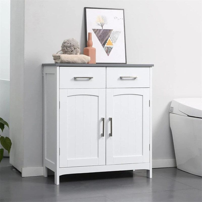 Bathroom Floor Cabinet Two Drawers and Adjustable Shelves