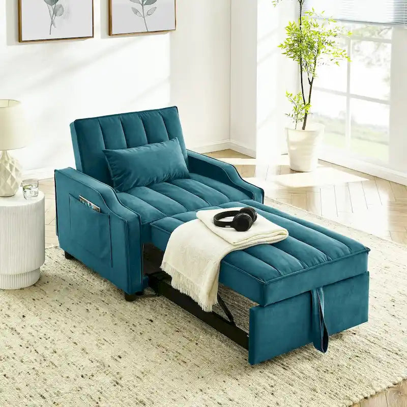 Poltrona Sofá-Cama Conversível 3 em 1 de Veludo com Almofadas
