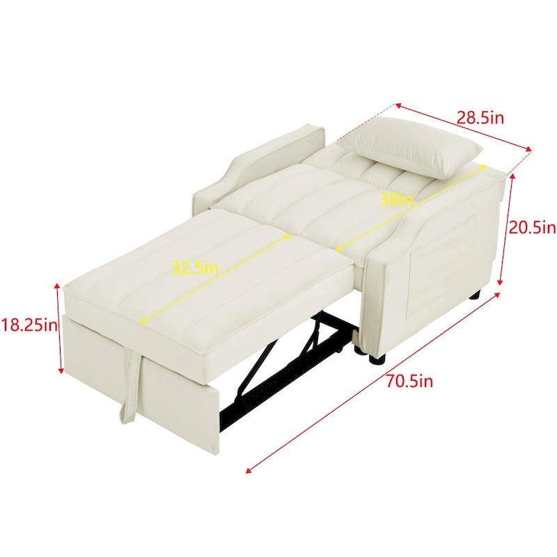 Poltrona Sofá-Cama Conversível 3 em 1 de Veludo com Almofadas