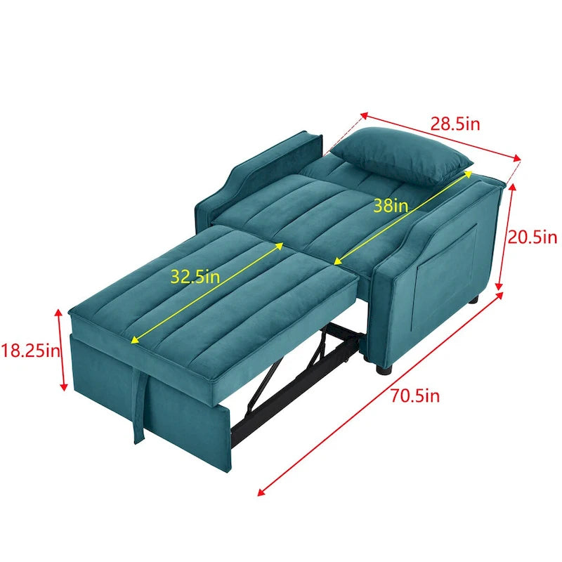 Poltrona Sofá-Cama Conversível 3 em 1 de Veludo com Almofadas