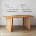 Bohemian Dining Table for 6 with Solid Wood Legs and Rattan Accent