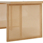 Bohemian Dining Table for 6 with Solid Wood Legs and Rattan Accent