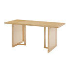 Bohemian Dining Table for 6 with Solid Wood Legs and Rattan Accent