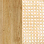 Bohemian Dining Table for 6 with Solid Wood Legs and Rattan Accent